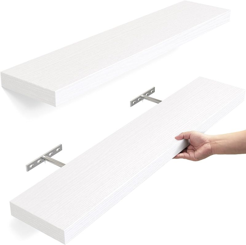 Photo 1 of BAYKA Floating Shelves, Wall Mounted Rustic Wood Shelves for Bathroom, Bedroom, Living Room, Kitchen, Office, 22.5" Hanging Shelf for Books/Storage/Room Decor with 22lbs Capacity (White, Set of 2)