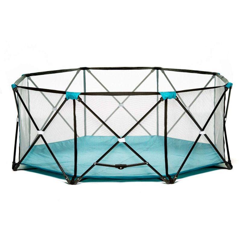 Photo 1 of Regalo My Play Deluxe Extra Large Portable Play Yard Indoor and Outdoor, Bonus Kit, Washable, Teal, 8-Panel
