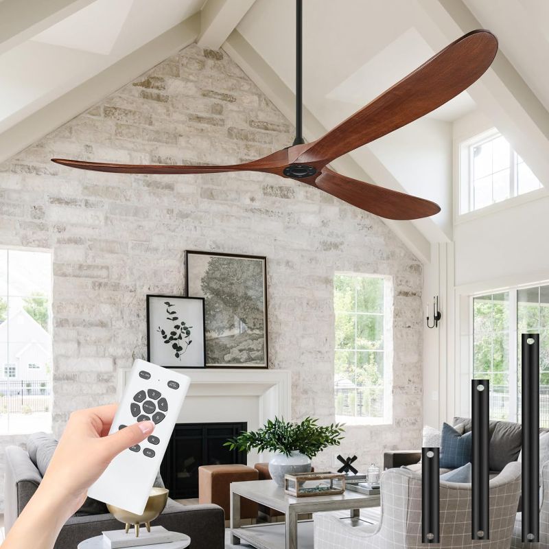 Photo 1 of BOOSANT Ceiling Fans Without Light, 84 Inch Extra Large Ceiling Fan No Lights, 3 Wood Walnut Blades, DC Motor, High CFM, Propeller Outdoor Ceiling Fan for Patios and Big Rooms with Remote