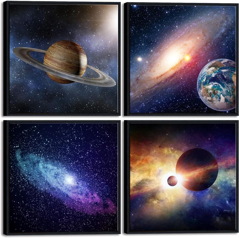 Photo 1 of Wieco Art Large Framed Wall Art 4 Panels Contemporary Star Sky Pictures Astronomy Modern Canvas Prints Space Pictures Universal Magic Power for Home Office Bedroom Decorations
