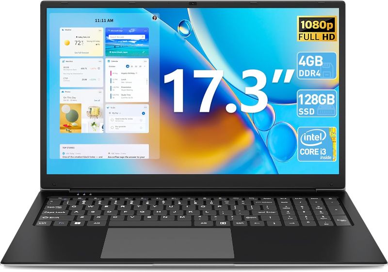 Photo 1 of SGIN 17 Inch Laptop, Laptops Computer with 4GB DDR4 RAM 128GB SSD, Intel Core i3, FHD IPS 1920x1080 Screen, Webcam, WiFi, BT 4.2, Type-C,Mini HDMI, USB 3.2, 60800 mWH Long Battery