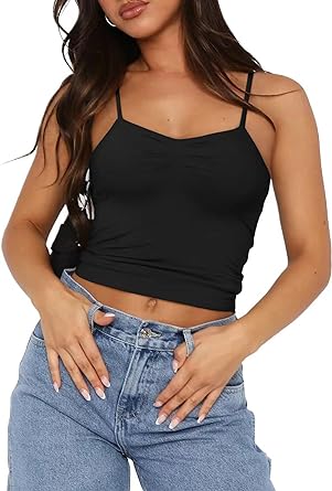 Photo 1 of Matunana Womens Summer Tank Crop Tops Spaghetti Strap Sleeveless Camisole Basic Going Out Sexy Cute Slim Fit Y2K Shirts 
Size S