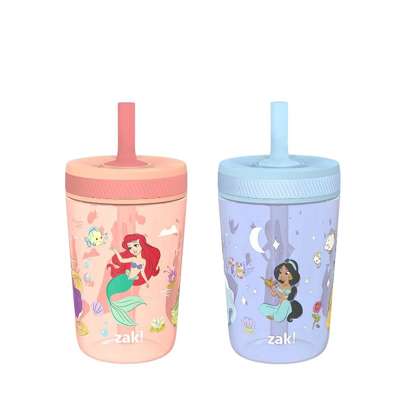 Photo 1 of Zak Designs Disney Princess Kelso Toddler Cups For Travel or Home, 15oz 2-Pack Plastic Sippy Cups, Leak-Proof For Kids (Ariel, Aurora, Belle, Cinderella, Jasmine, Mulan, Rapunzel, Tiana) 