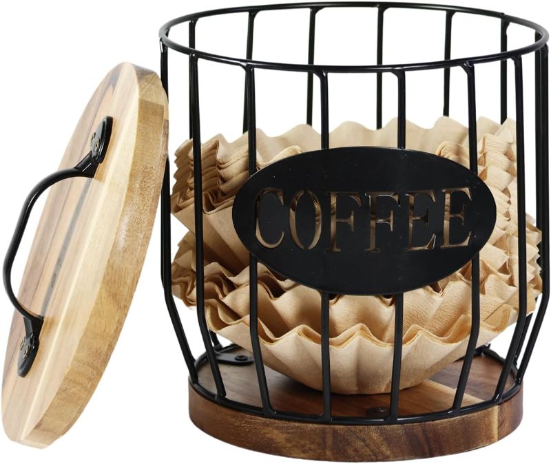 Photo 1 of QUALLON Coffee Pod Holder, Large Capacity Coffee Basket Kcup Storage, Wooden Base Coffee Filter Holder Decor for Kitchen Countertop Coffee Bar for Pods & Capsules (Acacia coffee filter holder)