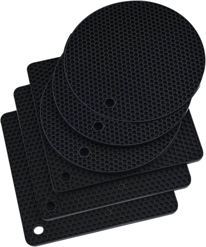 Photo 1 of Zoyizi Silicone Trivet, Trivets for Hot Dishes, Black Silicone Potholders Trivet Mat, Non Slip Heat Resistant Mat, Silicone Pot Holder Set, Silicone Hot Pads for Kitchen, 6 Pack Square&Round (Black) 