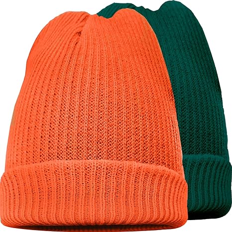 Photo 1 of 2 Pack Beanie Hats for Men Spring Summer Autumn Winter Slouchy Beanies for Women Teenagee (Orange/ Green)2pack 1