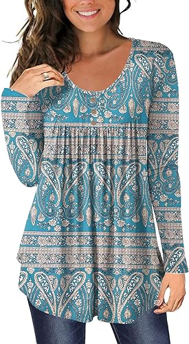 Photo 1 of HAHIYOR Womens Tops Casual Long Sleeve Tunic Loose Fit Pleated Fall Floral Print T-Shirt Size L