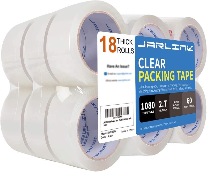 Photo 1 of Clear Packing Tape 2.7 Mil 1.88 in 60 Yards Per Roll Heavy Duty Packaging Tape 720 Yards Packing Tape Refill for Moving Shipping Packaging Boxes (18 Rolls)