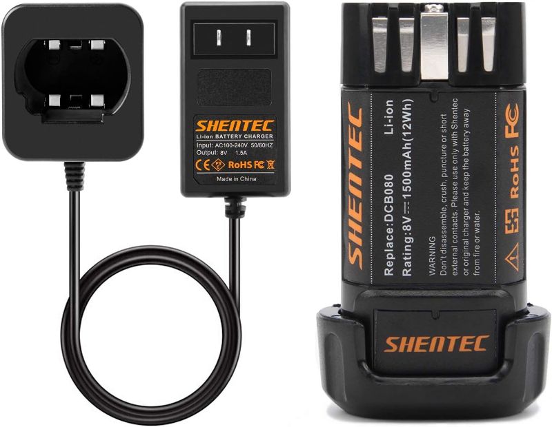 Photo 1 of Shentec 1500mAh 8-Volt Replacement Battery Compatible with DEWALT DCB080 Dewalt DCF680N1 DW4390 DCF680N2 DCF680G2, Li-ion Battery (Battery Charger Included) 