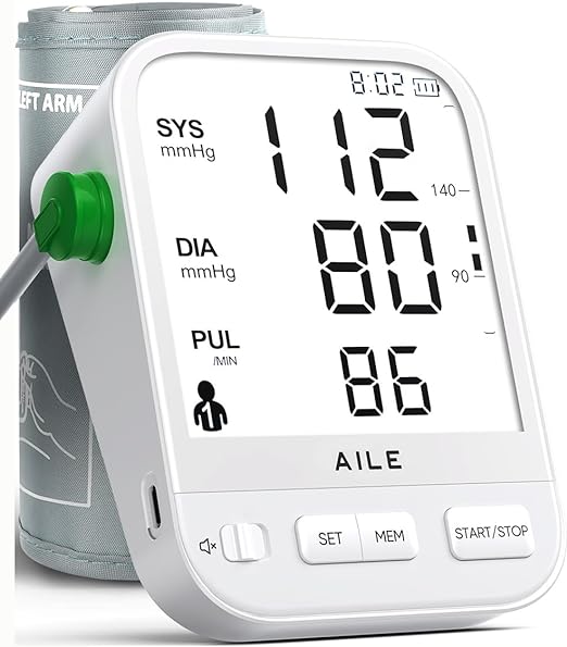 Photo 1 of Blood Pressure Monitor for Home Use: AILE Blood Pressure Machine with Large LCD Backlit Screen 3.15' - Large Blood Pressure Cuff Arm Comfort - Easy to Use - with Vioce Broadcast