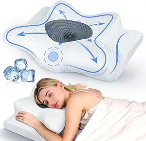 Photo 1 of Painless Sleeping Cervical Neck Pillow for Pain Relief, Adjustable Memory Foam Pillows for Side Back Stomach Sleeper, Odorless Cooling Pillow/Breathable Cases, Orthopedic Contour Bed Pillow
