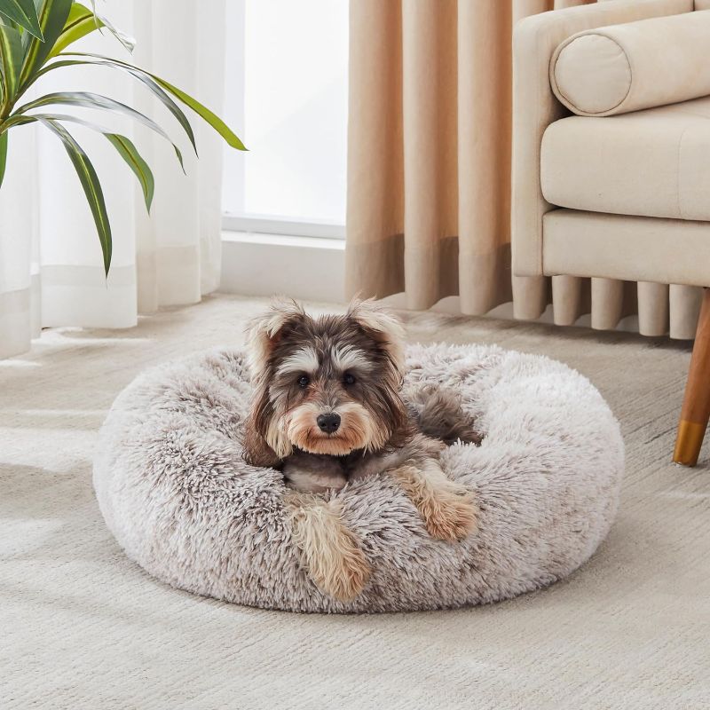 Photo 1 of WESTERN HOME WH Calming Dog & Cat Bed, Anti-Anxiety Donut Cuddler Warming Cozy Soft Round Bed, Fluffy Faux Fur Plush Cushion Bed for Small Medium Dogs and Cats (20"/24"/27"/30")
