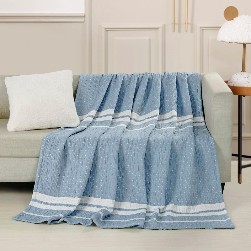 Photo 1 of DOWN HOME Lyocell Blends Blanket Throw Reversible Super Soft Stripe dot Blanket Throw 60x80inch Blue