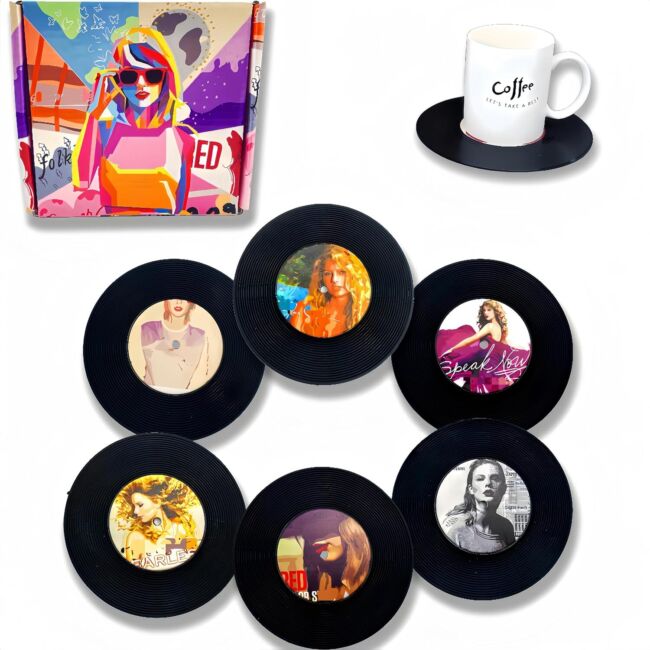 Photo 1 of Coasters Set of 6 Record for Music Lovers and Drinks, Aesthetic Boho Modern Retro Record Living Room Coffee Table Office Decor New Home Gifts