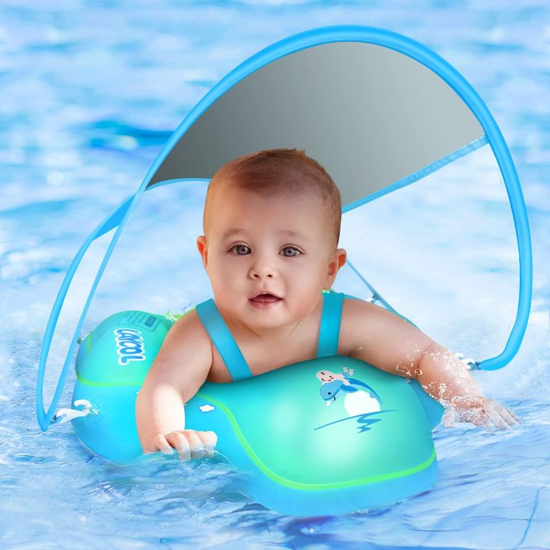 Photo 1 of LAYCOL Baby Swimming Float with UPF50+ Sun Canopy Baby Floats for Pool No Flip Overbaby Pool for Baby Age of 3-36 Months (Blue, L)

