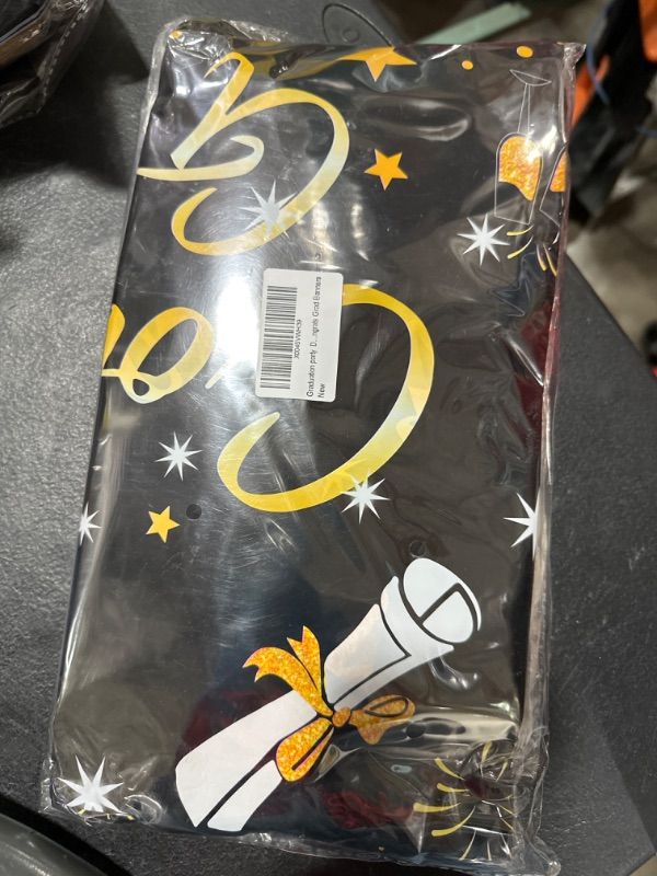 Photo 1 of 145 Pack Graduation Decorations Class of 2024, Black Gold Graduation Decor Party Supplies with Congrats Grad Banners, Curtian Props, Balloons, Tablecloth, Hanging Swirls, Cupcake Toppers, Sash