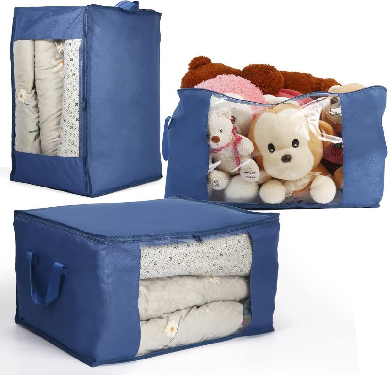 Photo 1 of VOOWO 3 Pack Blanket Storage Bag, Oxford Comforter Storage Bag, 100L Large Quilt Storage Bag for Clothes, Blanket, Comforter and Bedding, Waterproof Moving...
