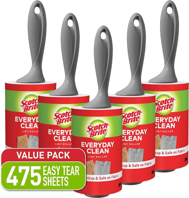 Photo 1 of Scotch-Brite Lint Roller Value Pack, Works Great On Pet Hair, 5 Rollers, 95 Sheets Per Roller, 475 Sheets Total
