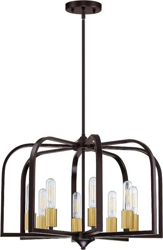 Photo 1 of 8 Light Gold 23" Rustic Metal Lantern Cage Kitchen Island Brushed Nickel Pendant Light Fixture,Modern Industrial Oil Rubbed Bronze Finish for Dining Room Bedroom Foyer Entry Porch Over Sink
