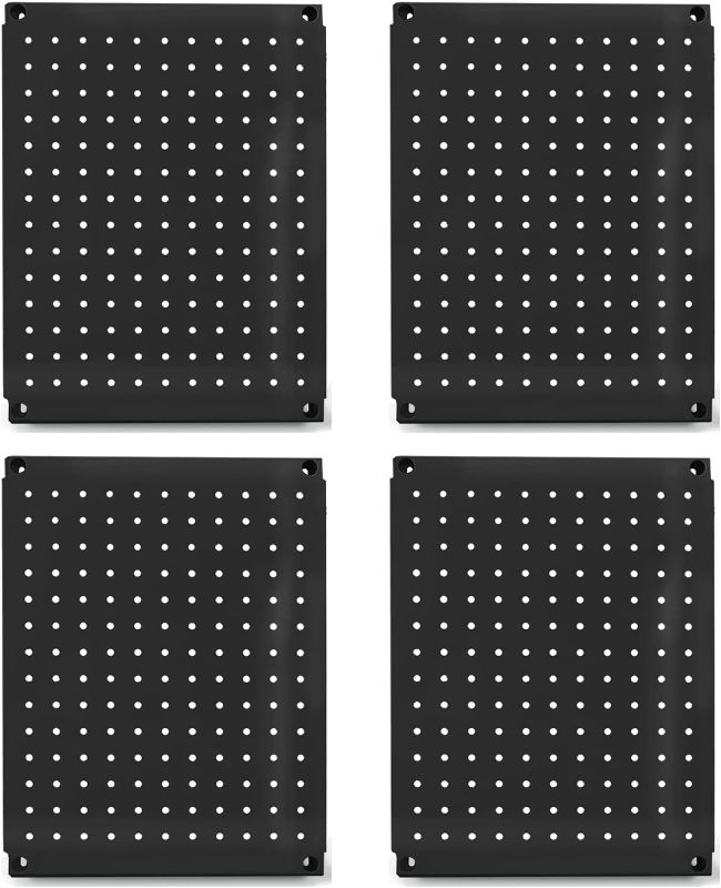 Photo 1 of Metal Pegboard 12-Inch Tall x 16-Inch Wide Heavy Duty Wall Organizer for Home Garage Tool Storage 4pcs Black
