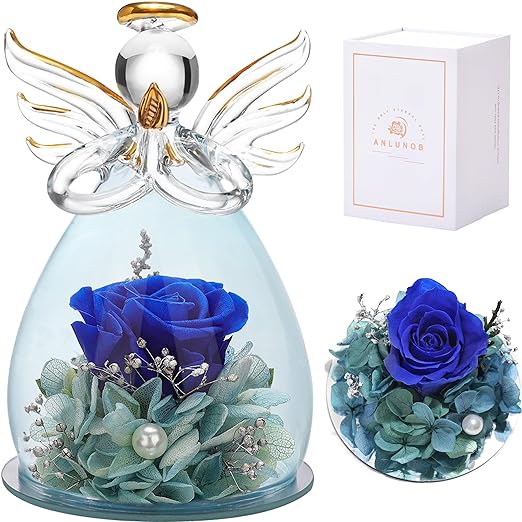 Photo 1 of ANLUNOB Birthday Gifts for Women, Preserved Long-Lasting Real Flowers Rose Gifts in Glass Angel Figurines, Angel Rose Gift for Mom Grandma,Anniversary Wedding Christmas, Thanksgiving Day Gift for Her