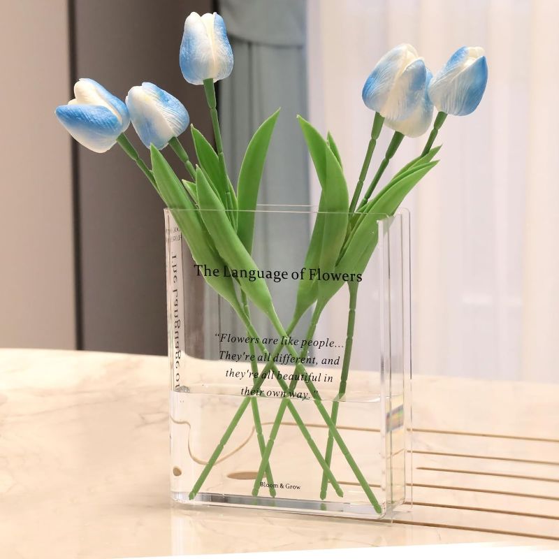 Photo 1 of Book Vase for Flowers Home Décor,Artistic and Cultural Flavor Decorative Acrylic Clear Vase for Home and Office,Creative Gifts for Book Lovers. (Transparent)