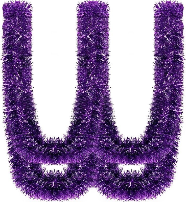 Photo 1 of 118 Feet Tinsel Twist Garland Shiny Hanging Garland Ornaments for Christmas Tree Birthday Party Supplies Indoor and Outdoor Decoration, Purple