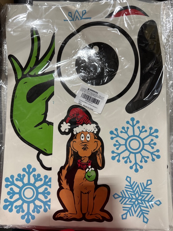 Photo 1 of  GRINCH Christmas Window Clings Decorations for Glass Windows Winter Stickers Snowflakes Christmas Decorations Christmas Window Stickers for Holiday Window Clings Winter Decorations