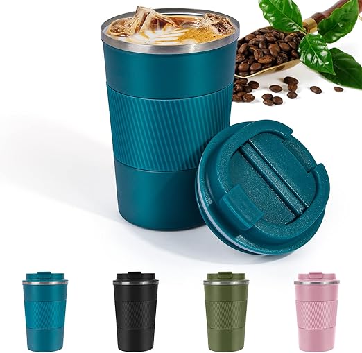 Photo 1 of 13 Oz Travel Mug, Insulated Coffee Mug with Leakproof Lid, Travel Coffee Mug Vacuum Stainless Steel Double Walled Reusable Coffee Tumbler for Hot and Cold Water Coffee, and Beer(Blue - 380ml)