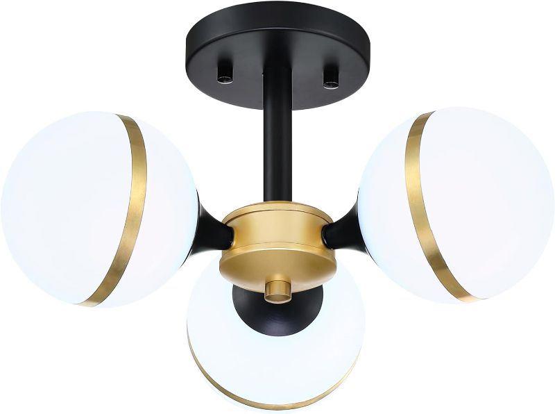 Photo 1 of Dolaimy House 3 Light Industrial Hanging Gold Indoor Mini Kitchen Island Pendant Ceiling Light Fixtures Black Finish,Frosted Glass Shade for Bar Dining Room Living Room Over Sink 