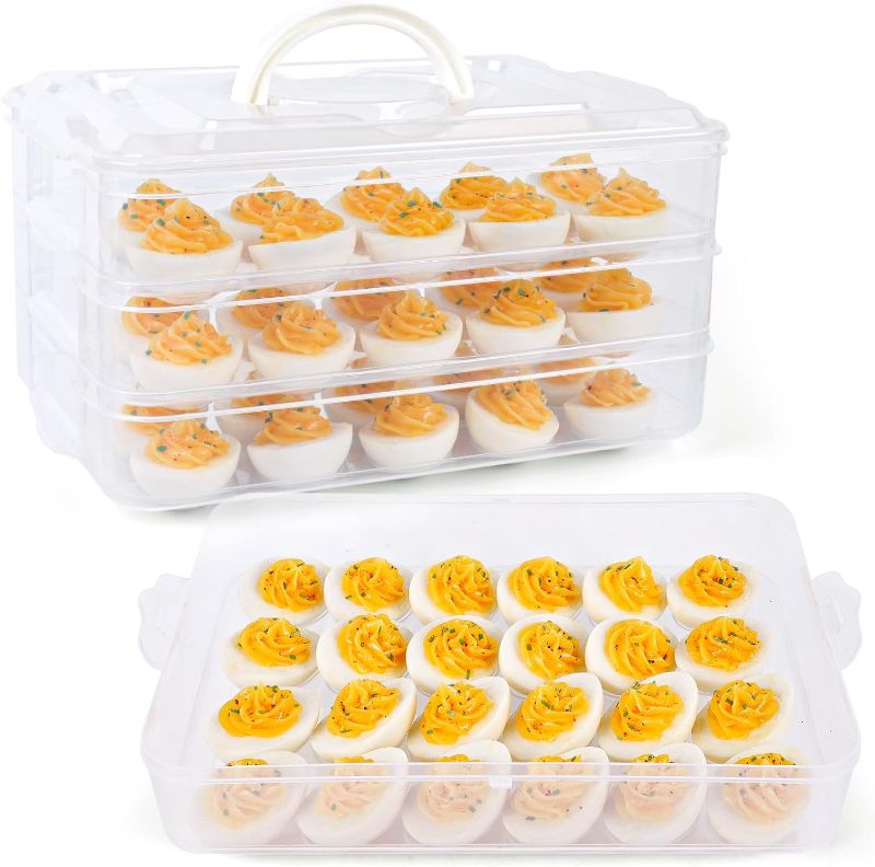 Photo 1 of HANSGO Deviled Egg Containers with Lid, 3-Layer 60PCS Clear Deviled Egg Platter Egg Carrier with Lid Egg Carrier Box Dispenser for Easter Thanksgiving Party Home Kitchen Supplies 