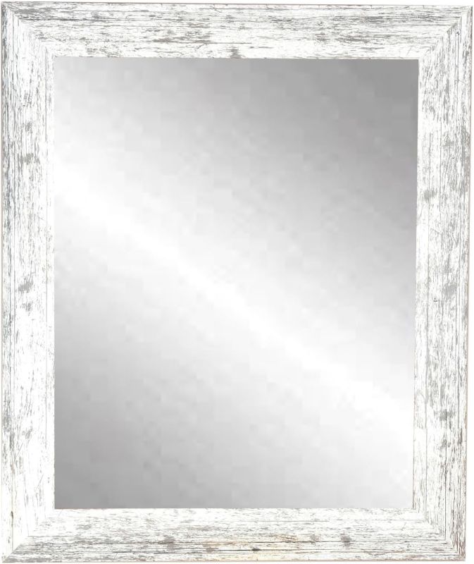 Photo 1 of Distressed 32 in. W x 41 in. H Framed Rectangular Bathroom Vanity Mirror in Distressed White