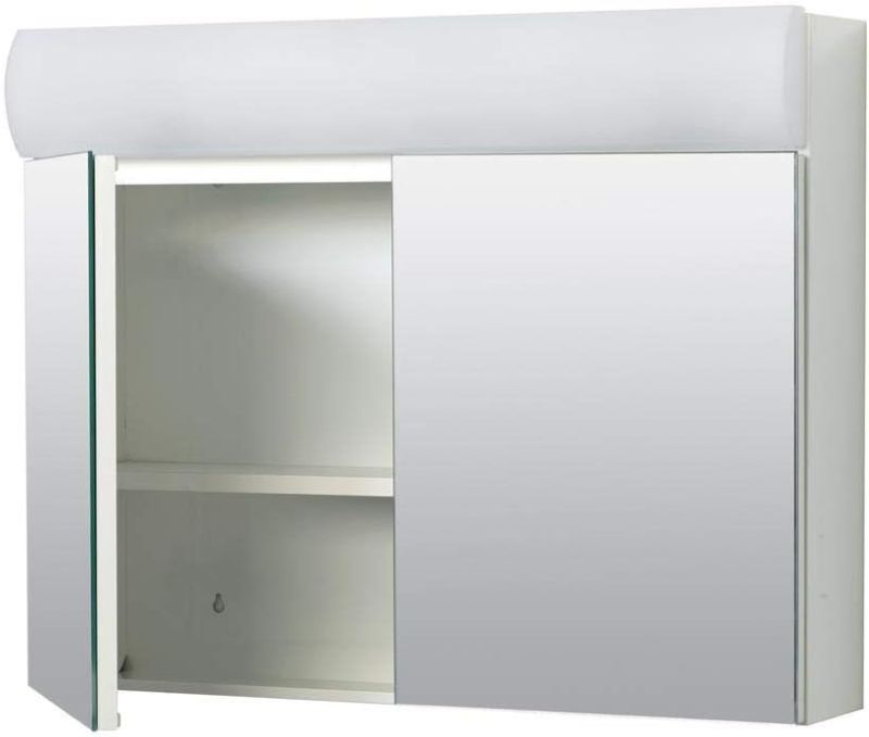 Photo 1 of Zenith 23.25 in. W x 18.63 in. H x 5.88 in. D Surface Mount Lighted Frameless Bi-View Medicine Cabinet in White
Box is damage