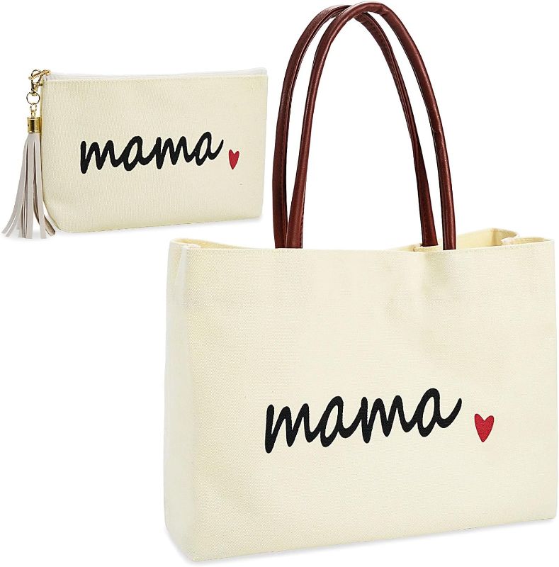 Photo 1 of Mom Mama Canvas Bag Momma Bag Canvas Tote Bag for Women, Foldable Mother's Day Gift Bag with Handle, Mother Wife Gifts Tote for Hospital, Shopping, Travel, Beach
