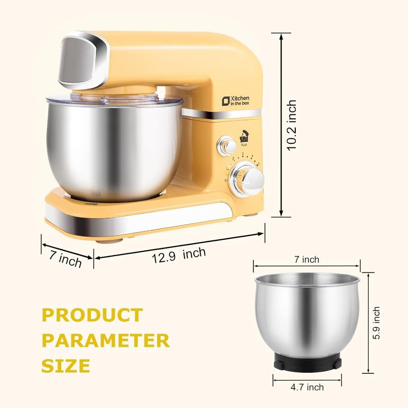 Photo 1 of Kitchen in the box Stand Mixer,3.2Qt Small Electric Food Mixer,6 Speeds Portable Lightweight Kitchen Mixer for Daily Use with Egg Whisk,Dough Hook,Flat Beater (Yellow)