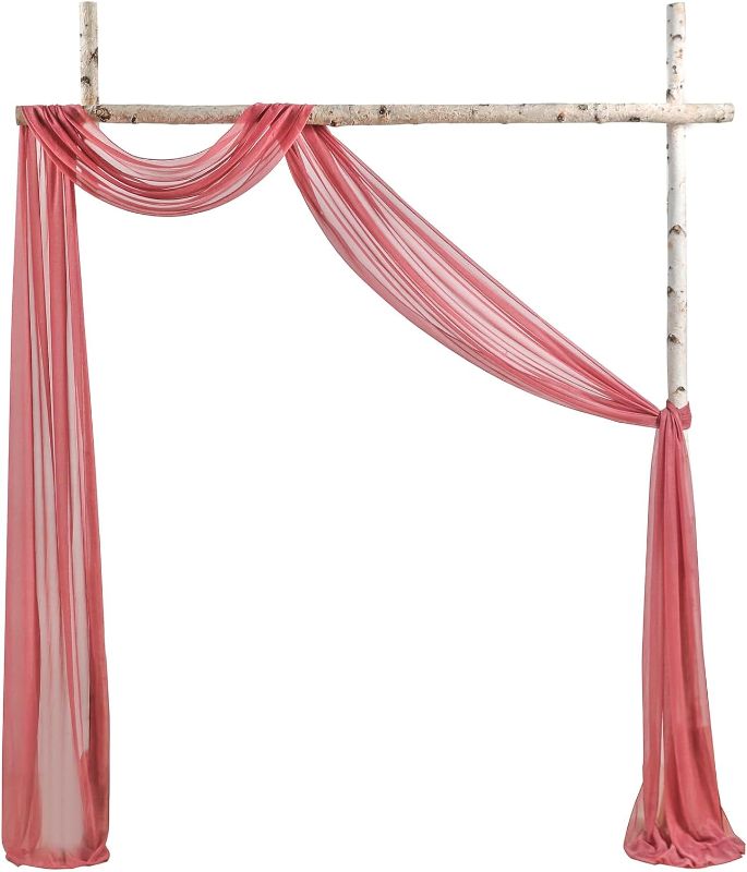 Photo 1 of Serra Flora Wedding Arch Draping Fabric 1 Panels 20Ft Dusty Rose Sheer Chiffon Curtain Drapes for Wedding Ceremony Birthday Party Arch Flowers Decoration