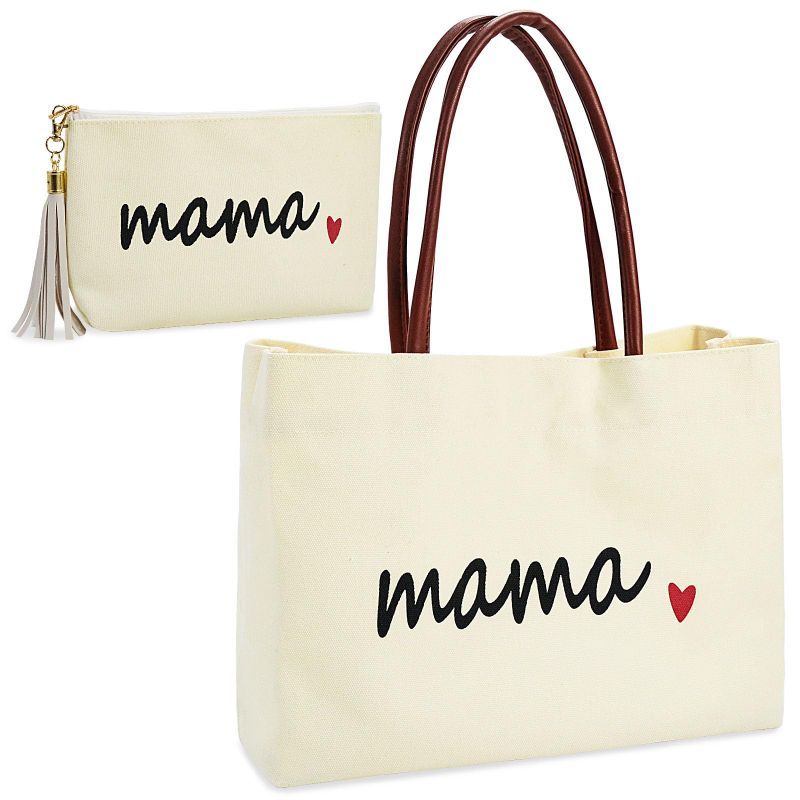 Photo 1 of Mom Mama Canvas Bag Momma Bag Canvas Tote Bag for Women, Foldable Mother's Day Gift Bag with Handle, Mother Wife Gifts Tote for Hospital, Shopping, Travel, Beach
