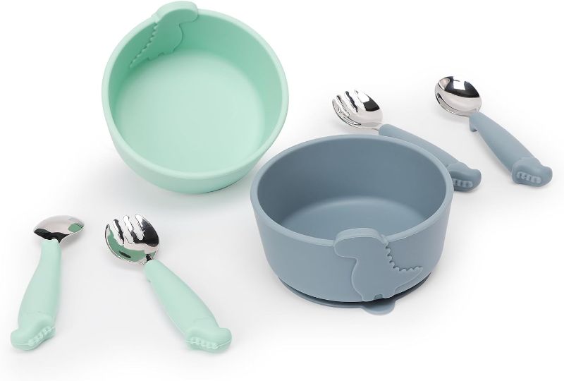 Photo 1 of yahaa Baby Bowls with Suction-Toddler Bowls with Stainless Steel Utensils,Dinosaur Shape,2 pack