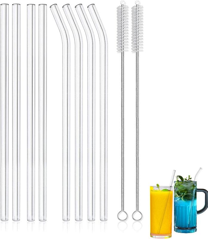 Photo 1 of 8Pcs Reusable Glass Straws, Clear Bent & Straight Drinking Straws for Smoothie Milkshake Cocktail Cold Drinks