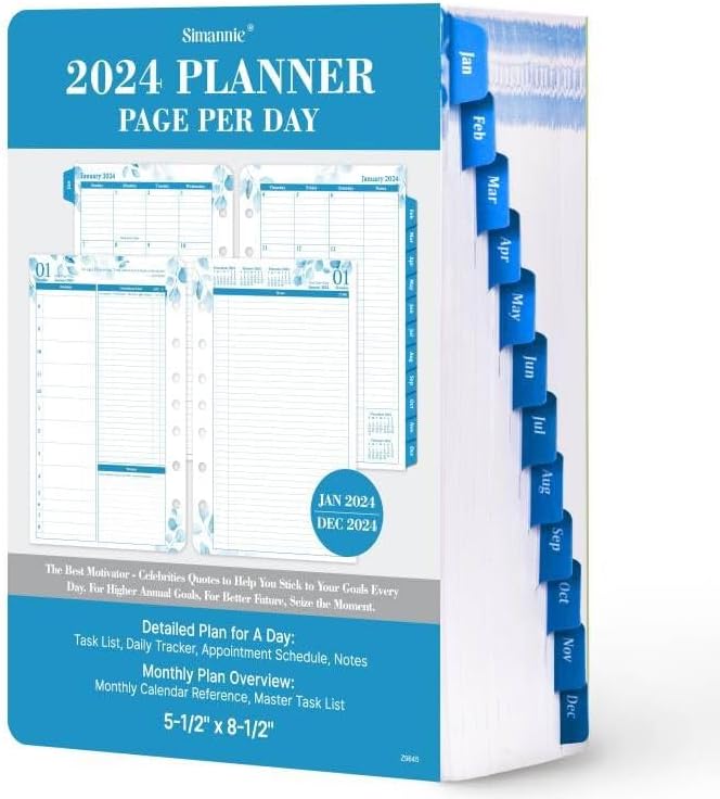 Photo 1 of 2024 Planner Refills – Jan. 2024 - Dec. 2024, Two Pages Per Day Daily ? Monthly Planner, 5.5" x 8.38", Ring-Bound Organizer, Tabs, Quotes, Prioritized Task, Daily Tracker/Notes, Appointment Schedule 