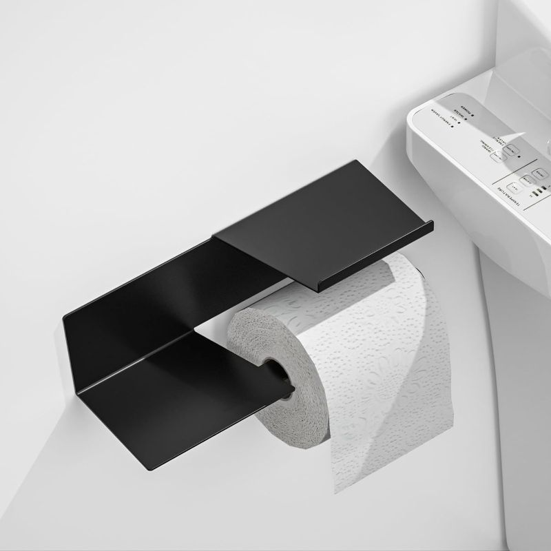 Photo 1 of ASTOFLI Upgrade Double Layer Toilet Paper Holder with Shelf, Matte Black Toilet Paper Holder Wall Mount, Toilet Paper Roll Holder, Toilet Tissue Holder for Bathroom, Self Adhesive Toilet Paper Holder 