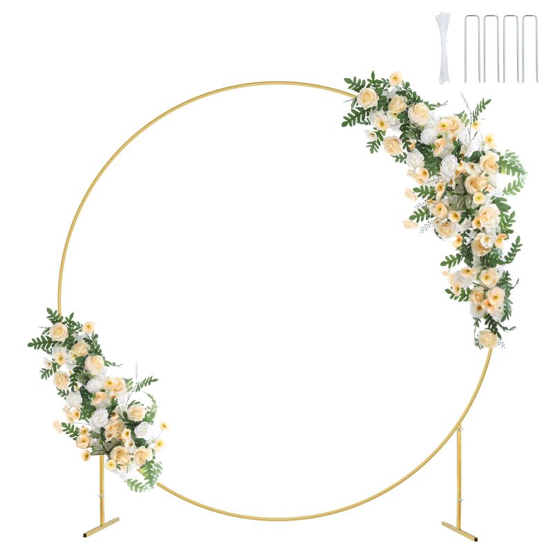 Photo 1 of 7.3FT Round Backdrop Stand,Metal Stable Circle Balloon Arch Frame?Circle Backdrop Stand for Wedding Birthday Party Baby Shower,Photo Background Decoration(Gold)