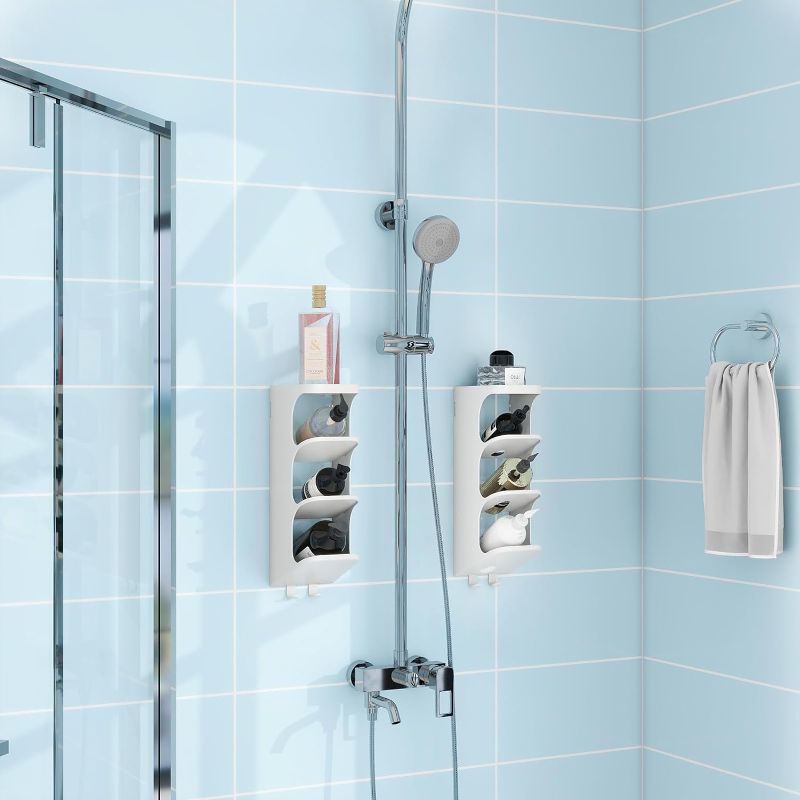 Photo 1 of Cuukie Shower Caddy Shelf Organizer, 2 Pack Adhesive Shower Organizer for Bathroom Storage, Toiletries Organization No Drilling Shower Shelves