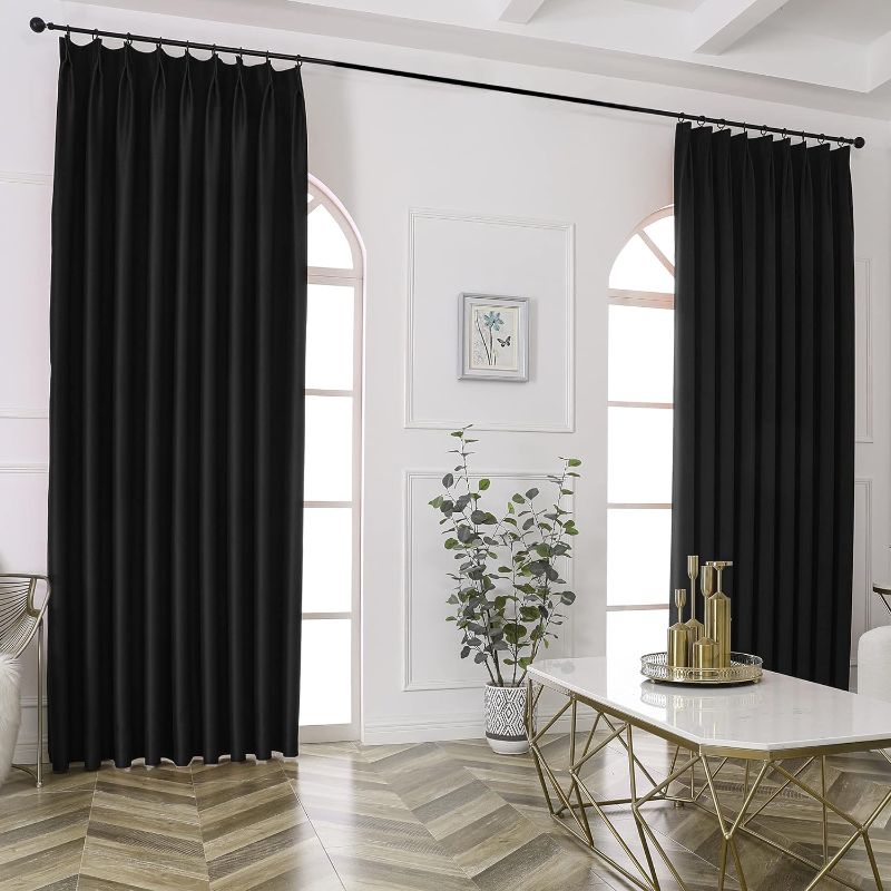 Photo 1 of RAIN CITY 72 Inches Length Black Pinch Pleated Thermal Insulated Sunblock Curtains for Living Room Office with Tieback Easy Hanging Via Hooks 52" W 72" L for Loft Window Privacy (One Piece Sale)