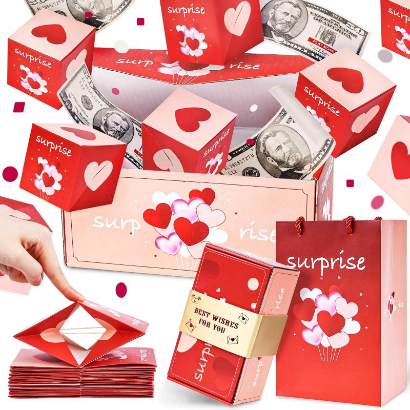 Photo 1 of Koogel Surprise Gift Box Explosion, Folding Bouncing Gift Box for Money Red Pop Up Gift Box for Birthdays Christmas Marriage Proposals 