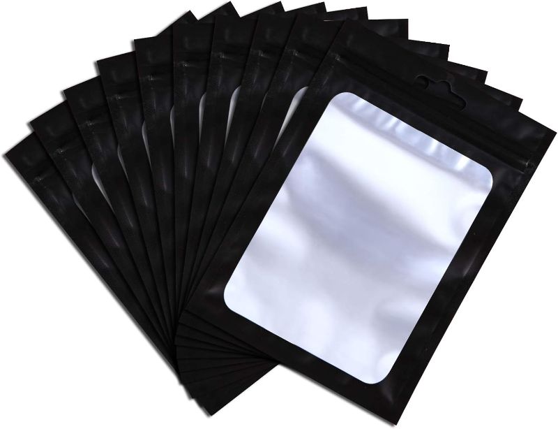 Photo 1 of 100 Pieces Black Mylar Bags, 4 x 6 Inch, Resealable Smell Proof Bags with Clear Window for Small Business for Food Storage, Candy, Cookie, Lip Gloss Packaging
