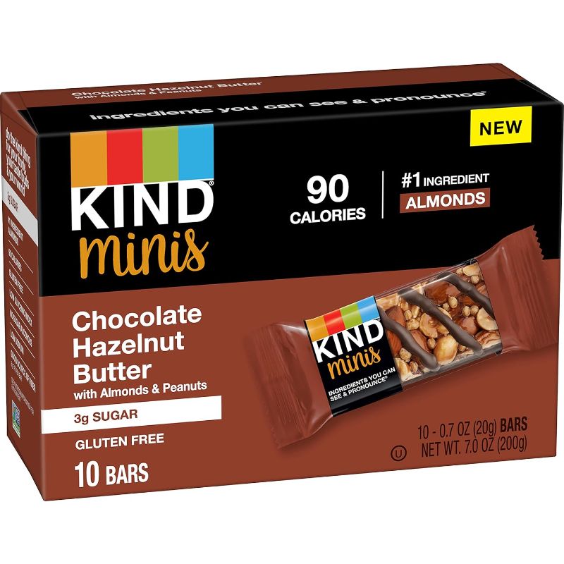 Photo 1 of 2 Pack KIND Minis, Chocolate Hazelnut Butter with Almonds & Peanuts, Healthy Snacks, Gluten Free, Low Calorie Snacks, Low Sugar, 10 Count Chocolate Hazelnut 1