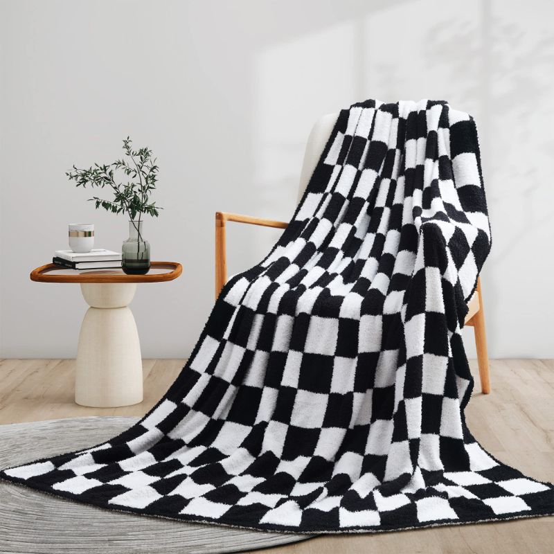 Photo 1 of Peace nest Black Checkered Blanket for Couch Knitted Grid Checkerboard Throw Soft Lightweight Cozy Decor Blanket for Bed Sofa Chair Plaid Throw for Travel Gift 50"x60"