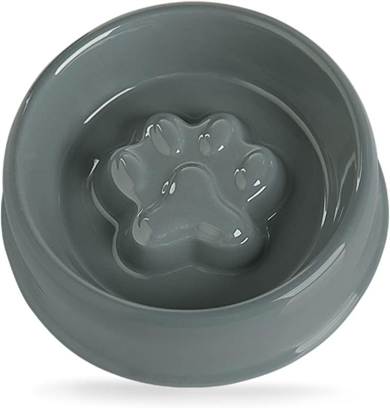 Photo 1 of Sweejar Ceramic Dog Bowl, Relief Dog Paw Pattern, Puppy Dog Food Dish, Porcelain Pet Slow Feeder Water Bowl (20 Fl Oz, Gray) 