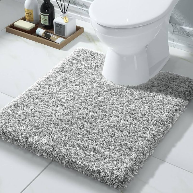Photo 1 of Yimobra Toilet Rugs U Shaped, Luxury Microfiber Toilet Mat, Extra Thick and Soft Contour Bath Rugs for Toilet, Bathroom Commode Mat, Absorbent, Non-Slip, Quick Dry, 24" x 24", Neutral Gray